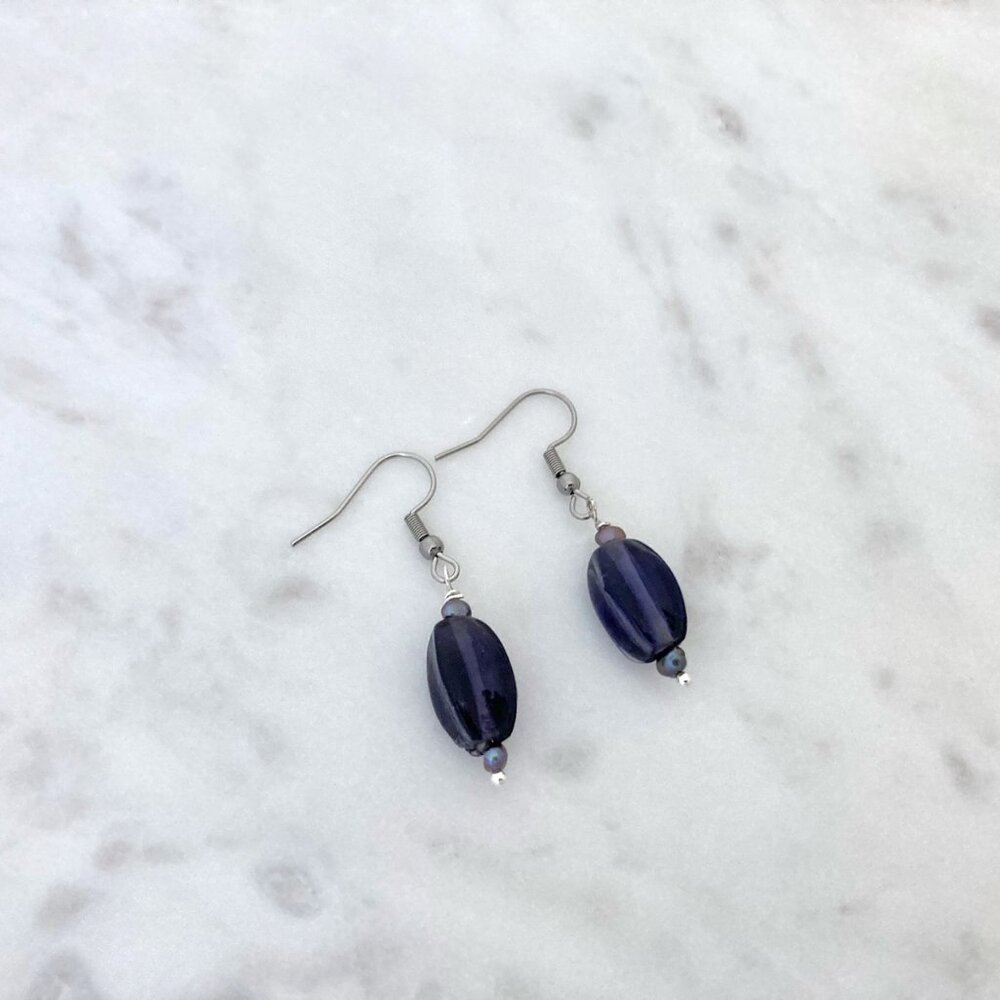 NWOT Upcycled & Handmade Purple/Grey Dangle Earrings